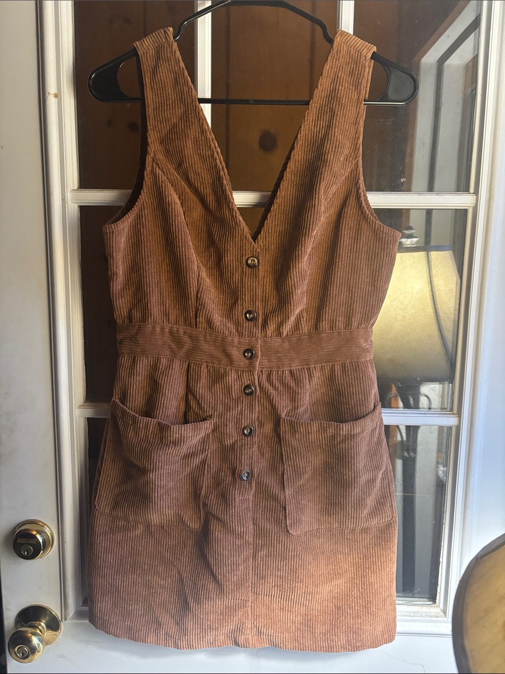 SHEIN Rust Brown Corduroy Button-Front Mini Pinafore Dress